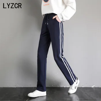 LYZCR Casual Strped Pantaloni Sport Femei vrac Violet Staight pantaloni de Trening Femei Pantaloni Plus Dimensiune 2XL Înaltă Talie Pantaloni de Bumbac 2020