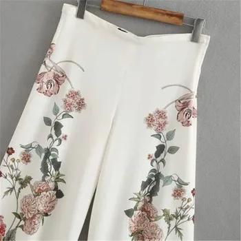Noua Moda de Vara Elegant Doamnelor Pantaloni cu Talie Înaltă Sag Flori Imprimate Chic Pantaloni Largi Femei Drept-Picior pantaloni Pantaloni Imagine 2