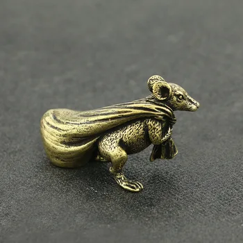 Cupru Pic Mouse-Ul Transporta Sac Mare De Bani Norocos Fengshui Figurine Ornamente De Epocă Animal De Bronz Decor Acasă Desktop Decor Imagine 2