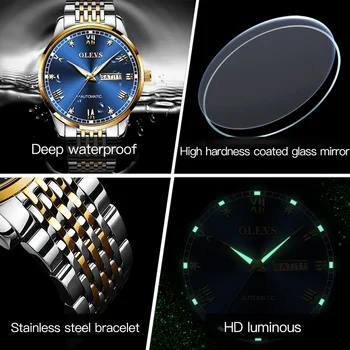 OLEVS Original Ceas de Lux pentru Barbati Automate Mecanice Otel Inoxidabil rezistent la apă Brand de Top Ceas de mână Brățară Ceas Cadou Barbati Imagine 2