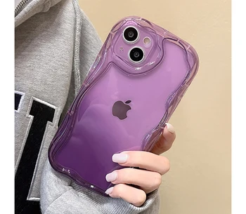 Cret de Val Transparent Gradient de Culoare Violet Caz rezistent la Socuri Pentru iPhone 11 12 13 14 Pro Max Clar Moale Capacul din Spate pentru iphone 14