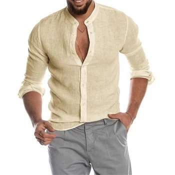 Noua Culoare Solidă pentru Bărbați Lenjerie Camasa cu Maneca Lunga Cardigan cu Maneci Lungi Tricou Bărbați ' s