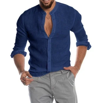 Noua Culoare Solidă pentru Bărbați Lenjerie Camasa cu Maneca Lunga Cardigan cu Maneci Lungi Tricou Bărbați ' s Imagine 2