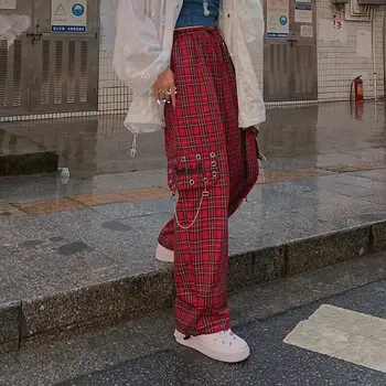 LORDLDS Femei Carouri Roșii Pantaloni Largi Picior Stil Liber Strada de Mare de Moda Harajuku E Fata Estetice Pantaloni Vintage Streetwear Imagine 2