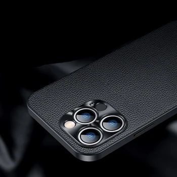 De lux 3D Metal Camera Proteja Piele de Caz Pentru iPhone 12 13 14 Pro Max 14plus Capacul din Spate
