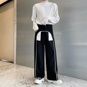 Alb Negru Îmbinare Pantaloni Casual Barbati Vintage Moda Rochie Costum Pantaloni Om Coreean Streetwear Trend Chic Largi Picior Pantaloni Sex Masculin