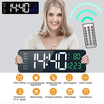 Electronice Digitale Ceas de Perete Mare cu LED-uri Ecranul de Control de la Distanță Numărul Ceas de Putere de Pe Memoria de Masă Ceasuri de Alarmă 16/13/6.7 Inch
