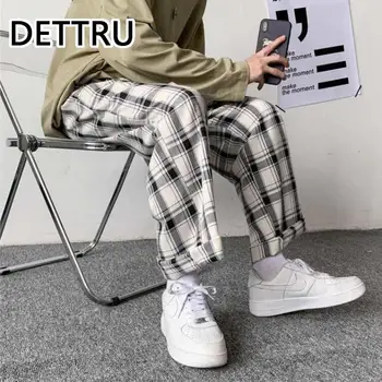 Barbati Pantaloni Largi Carouri Confortabil Retro Casual All-meci Elastic Talie Șic Largi Picior Pantaloni de Moda Streetwear Stil coreean Imagine 2
