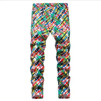 Bărbați Moda de Primăvară 3D Graffiti Tipărite Blugi Barbati Hip Hop Streetwear Bumbac Denim Pantaloni Slim Fit de sex Masculin Casual Pantaloni Lungi Imagine 2