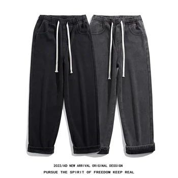 Iarna Noi, Negre, Blugi Largi Fleece Îngroșat Moda Stretch Talie Direct Largi Picior Pantaloni Din Denim Blugi Streetwear Imagine 2