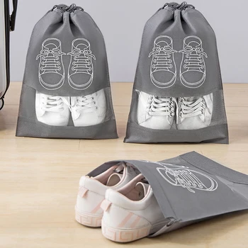Portabil Pantofi de Călătorie Sac de Depozitare Organizator Dulap Non-țesute Cordon Pantofi de Îmbrăcăminte Clasificat Sac Impermeabil Buzunar Gri Imagine 2