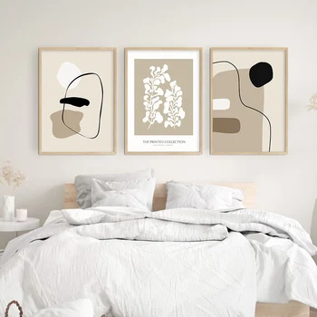 Abstract Fata de Linia de Frunze Bej Boho Postere Canvas Tablou de Perete de Arta de Imprimare Imagini pentru Dormitor, Camera de zi Interior Decor Acasă Imagine 2