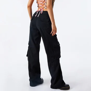 Femei Toamna Pantaloni Culoare Solidă Talie Joasă Vrac se Potrivi Pantaloni Casual, cu Multiple Buzunare pentru Fete Gri/Negru/Maro Imagine 2