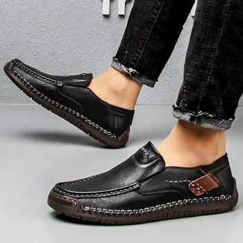 Casual Barbati Pantofi Moi Design Adidași 2023 Primăvară Confortabil Split Din Piele De Culoare Solidă Pentru Bărbați Mocasini Slip-On De Cusut Pantofi Pentru Condus Imagine 2