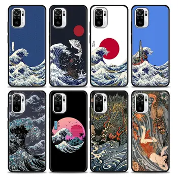 Arta japoneză Telefon Caz Pentru Xiaomi Redmi Nota 9 9M 10 11 11E 8 7 Poco M3 M4 Pro 5G Capac Negru Hokusai kanagawa Mare Val de Cazuri