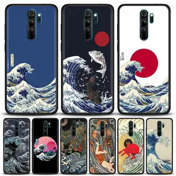 Arta japoneză Telefon Caz Pentru Xiaomi Redmi Nota 9 9M 10 11 11E 8 7 Poco M3 M4 Pro 5G Capac Negru Hokusai kanagawa Mare Val de Cazuri Imagine 2