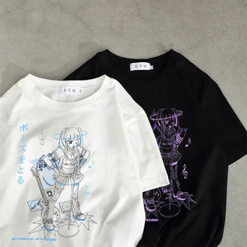 Femei T-shirt Harajuku Muzica Fata de Imprimare Negru Culturilor Supradimensionat tricou Goth Short Sleeve Top Femei Tricou Kawaii Y2k Îmbrăcăminte