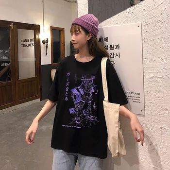 Femei T-shirt Harajuku Muzica Fata de Imprimare Negru Culturilor Supradimensionat tricou Goth Short Sleeve Top Femei Tricou Kawaii Y2k Îmbrăcăminte Imagine 2