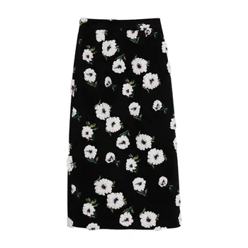 Vintage Negru Floral Jacquard De Bumbac Fusta Lunga Femei Gros De Iarna Cald Lână Fusta Midi Coreeană De Moda Harajuku Sălbatice Streetwear Imagine 2