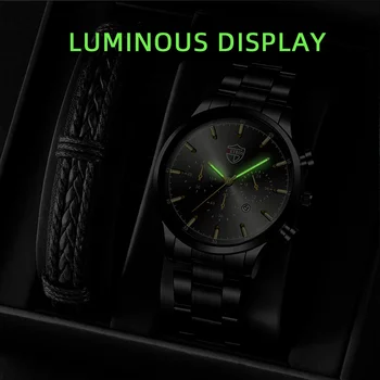Noua Moda Mens Ceasuri De Lux, Oameni De Afaceri Din Oțel Inoxidabil Cuarț Încheietura Ceas Calendar Luminos De Om Ceas Casual Din Piele Ceas