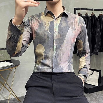 De înaltă Calitate, cu Maneci Lungi Florale Camasa Barbati Casual Buton-Jos Subțire de sex Masculin Imprimare Tricouri Topuri din Asia Dimensiuni de Moda de Îmbrăcăminte pentru Bărbați