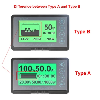 100A TF03K Coulomb Counter Contor de Baterie Indicator de Capacitate, Tensiune, Curent Display Litiu pentru Plumb Acid Baterie Detector de 120V Imagine 2