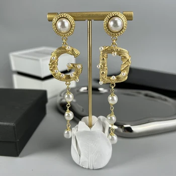 American European Designer Aur Clasic Scrisoare Pandantiv Cercei Cu Perle Femei Vintage Bijuterii Accesorii