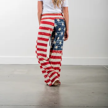 2019 Femei Pantaloni pentru Femei de Moda de Vara Pantaloni Lungi America Drapelul Național Tipărite Gratuit Pantaloni Lungime Completă Talia Medie Casual