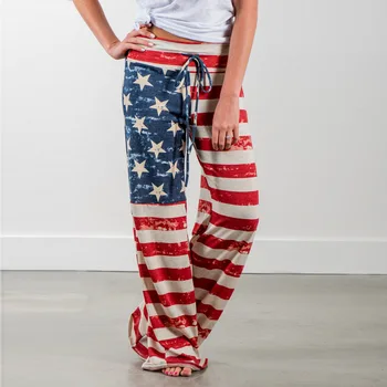 2019 Femei Pantaloni pentru Femei de Moda de Vara Pantaloni Lungi America Drapelul Național Tipărite Gratuit Pantaloni Lungime Completă Talia Medie Casual Imagine 2