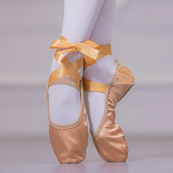 Satin de Balet cu Panglică Bretele decolteu Rotund Toe Interior Yoga Adult Fete Moale Split Unic de Dans Pantofi Ballerina