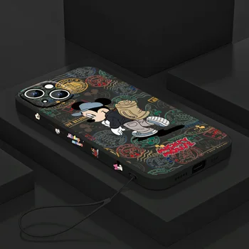 Mickey Minnie Drăguț Acoperă Pentru Apple iPhone 13 12 11 Pro Max mini XS XR X 8 7 6S 6 Plus Lichid Stânga Coarda Caz de Telefon
