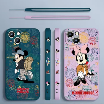 Mickey Minnie Drăguț Acoperă Pentru Apple iPhone 13 12 11 Pro Max mini XS XR X 8 7 6S 6 Plus Lichid Stânga Coarda Caz de Telefon Imagine 2