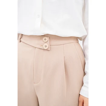 INMAN Stil Office Trunchiate Pantaloni Femei Direct Butonul de Decor Solid de Culoare Moda Doamnă Elegant Pantaloni Pantaloni Imagine 2