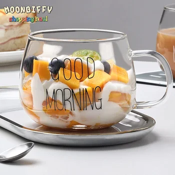 Creative Pahar de Cafea cu Lapte Cana de Capacitate Mare cu Mâner Transparent de Sticlă Bună Dimineața micul Dejun Cupa de Cocktail Cani de Cafea Ceasca