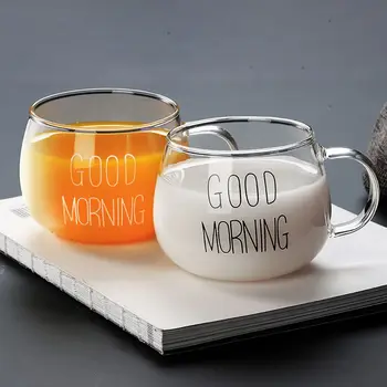 Creative Pahar de Cafea cu Lapte Cana de Capacitate Mare cu Mâner Transparent de Sticlă Bună Dimineața micul Dejun Cupa de Cocktail Cani de Cafea Ceasca Imagine 2