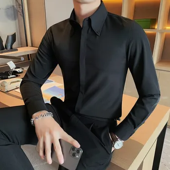Britanic Plus Dimensiune 5XL-M de Afaceri Formal Wear Rochie cu Maneci Lungi Cămăși Pentru Bărbați Îmbrăcăminte 2022 Slim Fit Casual, Frac, Camasa Homme Imagine 2