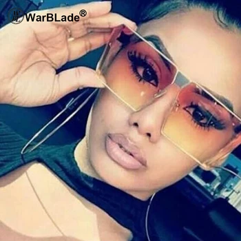 WarBLade 2018 Stiluri de Vară Clasic Femei Top Plat Pătrat Fumurii ochelari de Soare Moda Barbati Jumătate Cadru Roșu Gradient UV400 Ochelari