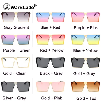 WarBLade 2018 Stiluri de Vară Clasic Femei Top Plat Pătrat Fumurii ochelari de Soare Moda Barbati Jumătate Cadru Roșu Gradient UV400 Ochelari Imagine 2