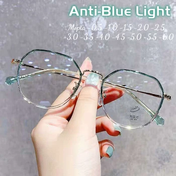 Tranparent Metal Rotund Miopie Glasse Anti-blue Light pentru Femei Ochelari de Miop Dioptrie -0.5 -0.75 -1.25 -1.5 -2.0 -2.5 La -6.0