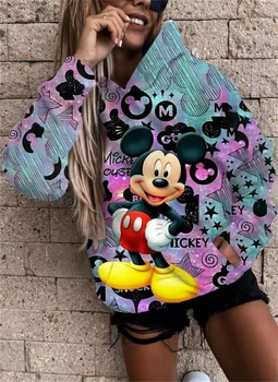 Disney Casual Versatil Pulover De Sus Cădea Nou Hanorac Cu Glugă Șic Mickey Retro Print Harajuku Strada Tricou Imagine 2