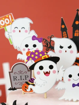 Halloween fericit Toppers Tort de Halloween Cupcake Toppers Desene animate Dovleac Vrăjitoare, Fantome Tort Decorative Steaguri pentru Copii de Halloween Deco