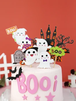 Halloween fericit Toppers Tort de Halloween Cupcake Toppers Desene animate Dovleac Vrăjitoare, Fantome Tort Decorative Steaguri pentru Copii de Halloween Deco Imagine 2