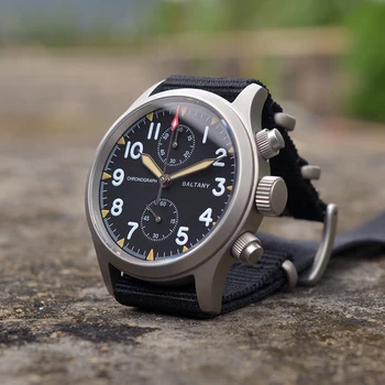 Baltany Quartz Cronograf VK61 Cronograf Rezistent la Apa 10ATM Tesatura Stil Militar Ceasuri de Epocă
