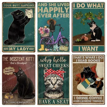 ANIME Vintage din Metal Staniu Semne Pisica Neagra Retro Postere Baie, Toaletă Bar Toaletă Domiciliu Pet Shop Decor de Perete Plăci de Fier Placa