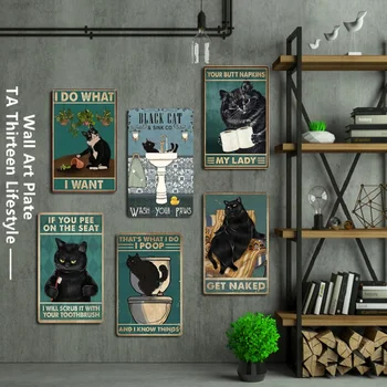 ANIME Vintage din Metal Staniu Semne Pisica Neagra Retro Postere Baie, Toaletă Bar Toaletă Domiciliu Pet Shop Decor de Perete Plăci de Fier Placa Imagine 2