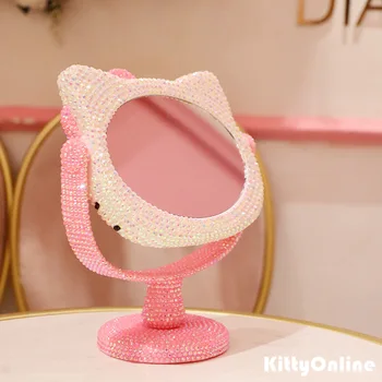 Hello Kitty de Lux Stras Frumusete Oglinda Diamant Roz Masă Rotativă Oglindă Festival Live Broadcast Oglindă pentru Fete Imagine 2