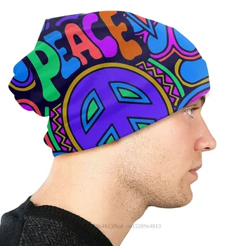 Tricotat Pălărie Pace Și Dragoste Flori Și Stele Hippie Design Beanie Capace Rock Hip-Hop Chelioși Căciuli De Schi Capace Moi Capota Pălării Imagine 2