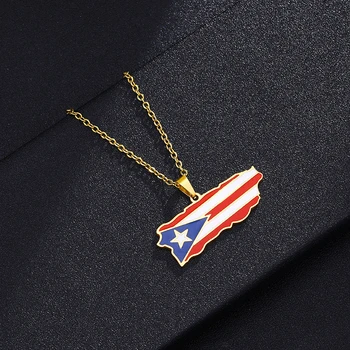 Noi Puerto Rico Arată Hartă Pavilion Pandantiv Coliere Din Oțel Inoxidabil De Aur/Otel Culoare Portoricani Patriotic Bijuterii Pentru Barbati Femei Cadouri Imagine 2