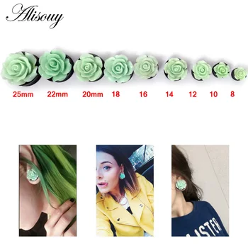 Alisouy 1 Pereche de Drăguț 3D Frumoase Flori de Trandafir Acrilice Ureche Plug Tunel Calibre Ureche Expander Piercing Bijuterii pentru fete lady Imagine 2