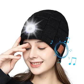 Adult Iarna Tricotate Pălărie în aer liber Cald Bluetooth Pălărie Cu Lumina LED-uri în aer liber Palaria Pentru Femei Casual cu Dungi Groase Chelioși Capota Imagine 2